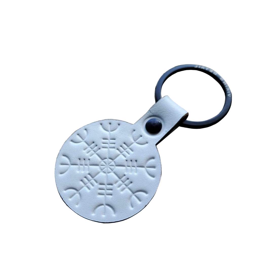 Leather Keyring | Viking Detail - White