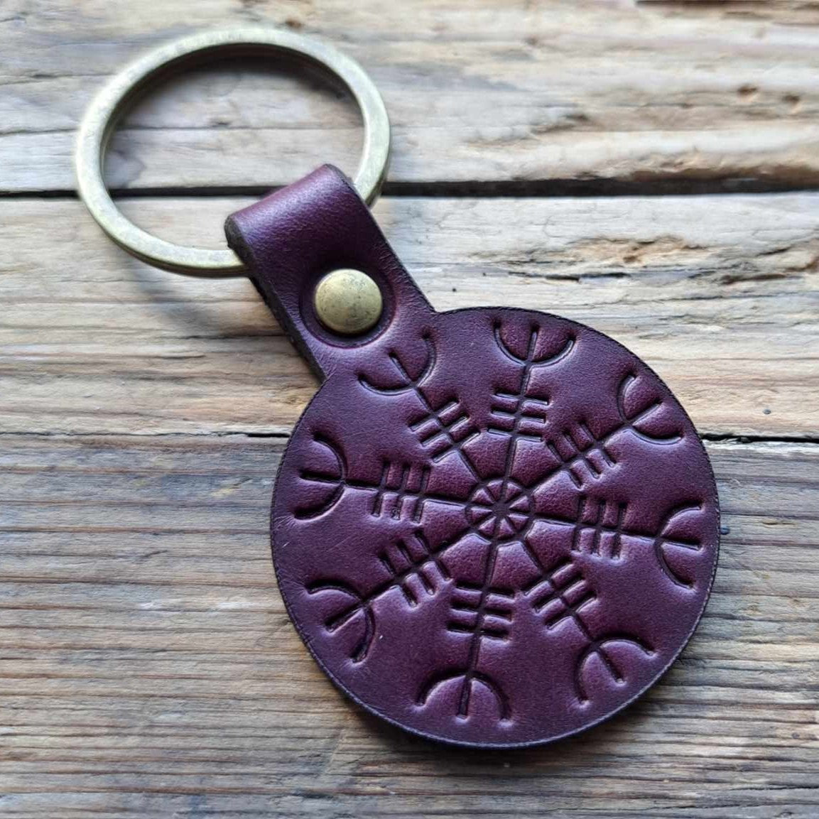 Leather Keyring | Viking Detail - Aubergine