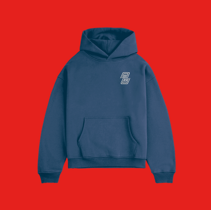 Heavyweight Hoodie | AA Embroidered White on Blue