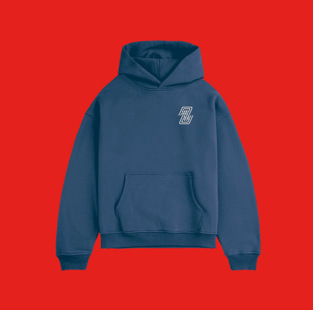 Heavyweight Hoodie | AA Embroidered White on Blue