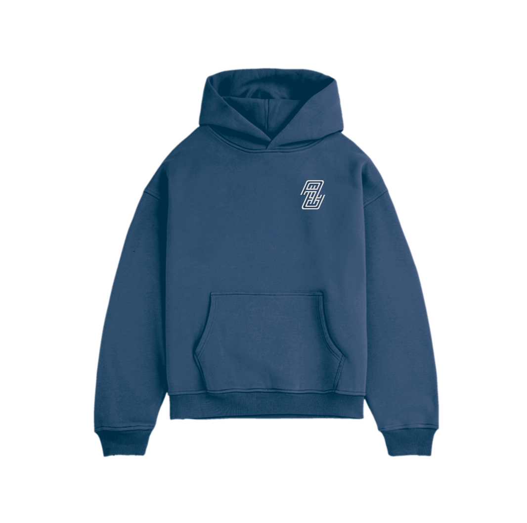 Heavyweight Hoodie | AA Embroidered White on Blue
