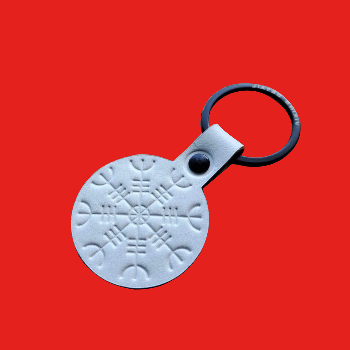 Leather Keyring | Viking Detail - White