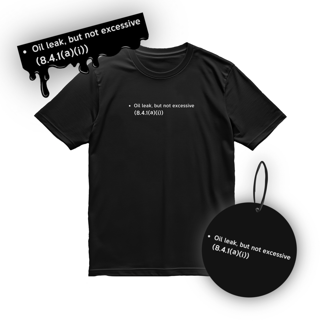 T-Shirt | Oil Leak (Bundle with Air Freshener and Sticker)